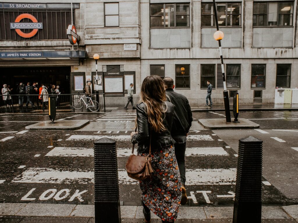 couple crossing the street